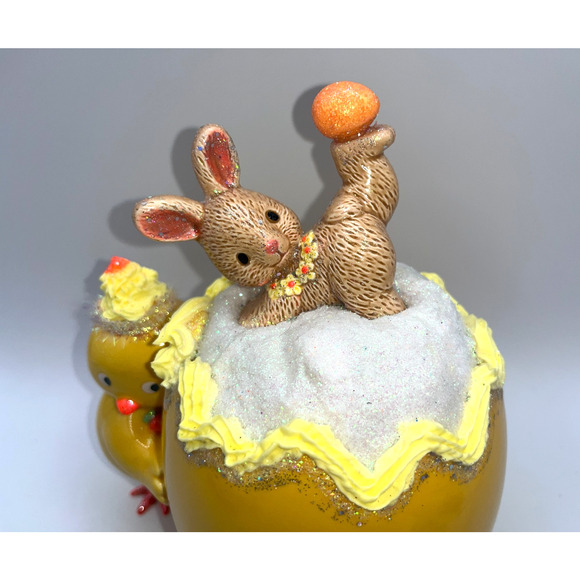 Vintage Chick Holding Egg Plante & Tumbling Bunny Deb O. Original Designs OOAK - Picture 7 of 16